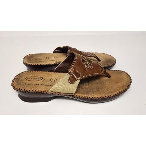 Dr. Scholls Women's Brown Leather Floral Thong Flip Flop Sandal Shoes Size US 7 - Picture 4 of 7